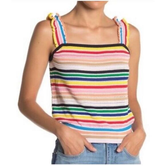 J. Crew rainbow stripe ruffle strap knit tank Size M - Picture 9 of 11